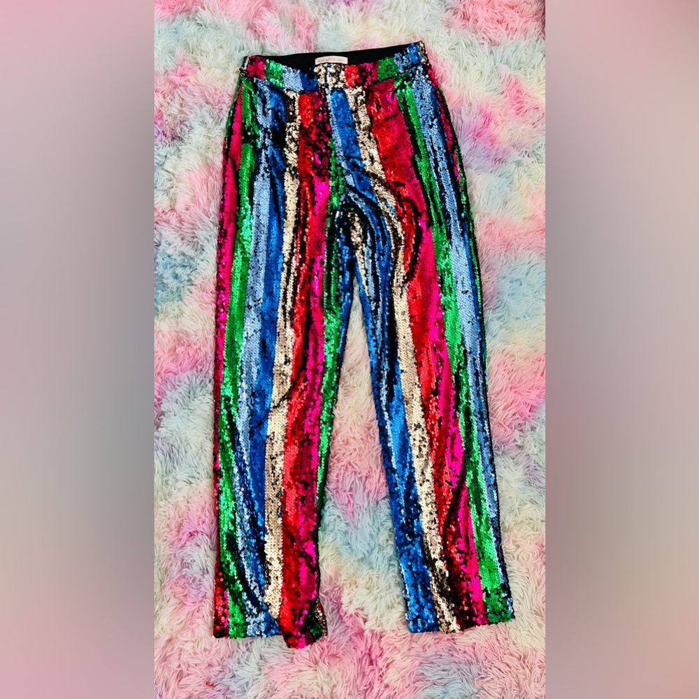 Multicolor Sequin Striped Pants